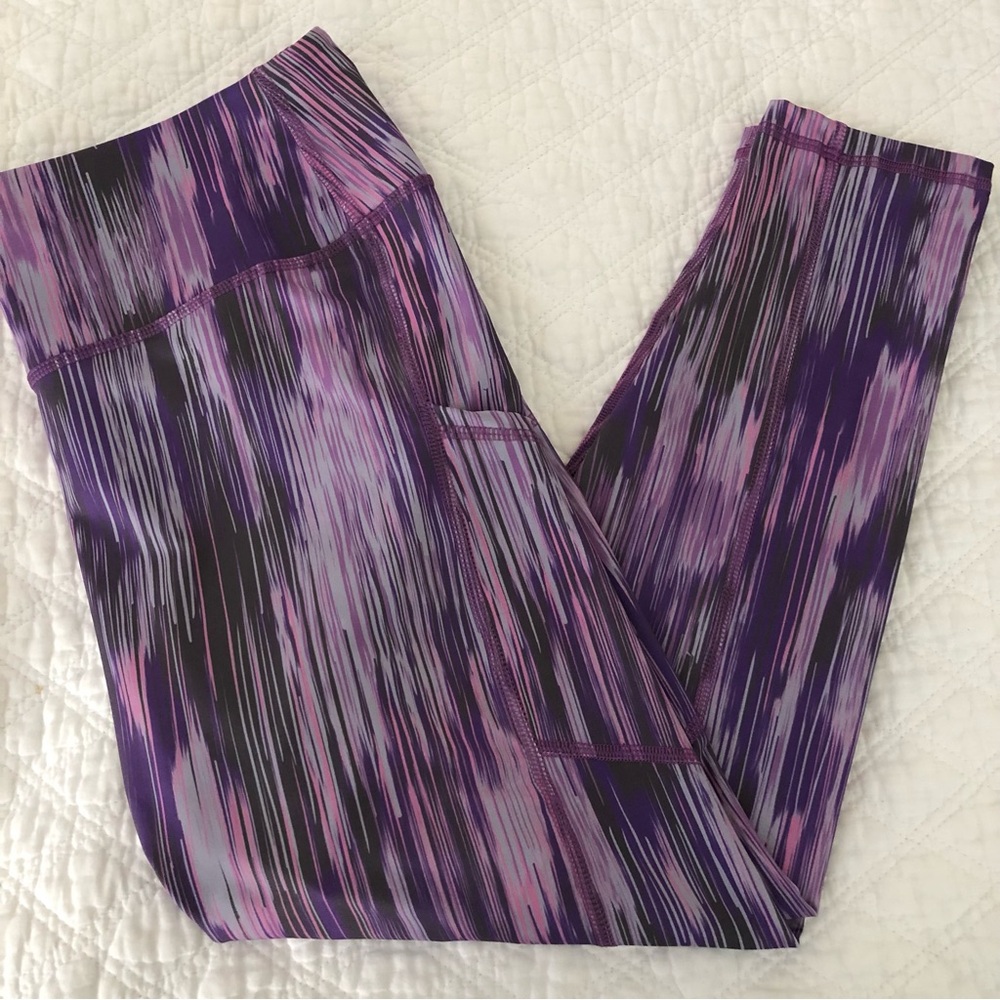 Zella Purple Striped Leggings EUC